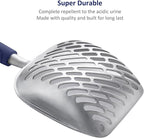 WePet Cat Litter Scoop, Aluminum Alloy Sifter, Kitty Metal Scooper, Deep Shovel with Diagonal Sifting Hole, Long Handle, Kitten Poop Lifter for Litter Box, Medium Size, Blue Handle