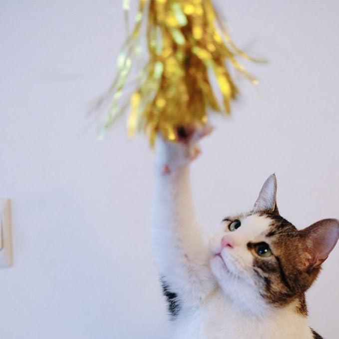 IUHKBH Cat Toy Wand 6 PCS Interactive Cat Teaser Wand with Sound Paper Tassels and Bell for Cat and Kitten