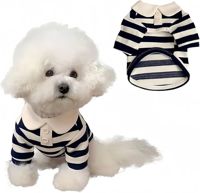 MANON ROSA Dog Clothes, Designer Boy Polo Shirt for Small Medium Dogs, Soft Puppy Outfit, Breathable Male Yorkie Chihuahua Shih Tzu Poodle Kitten Cat T-Shirt, Birthday Gifts - Blue, XS, Fit 1.1-3.3lbs