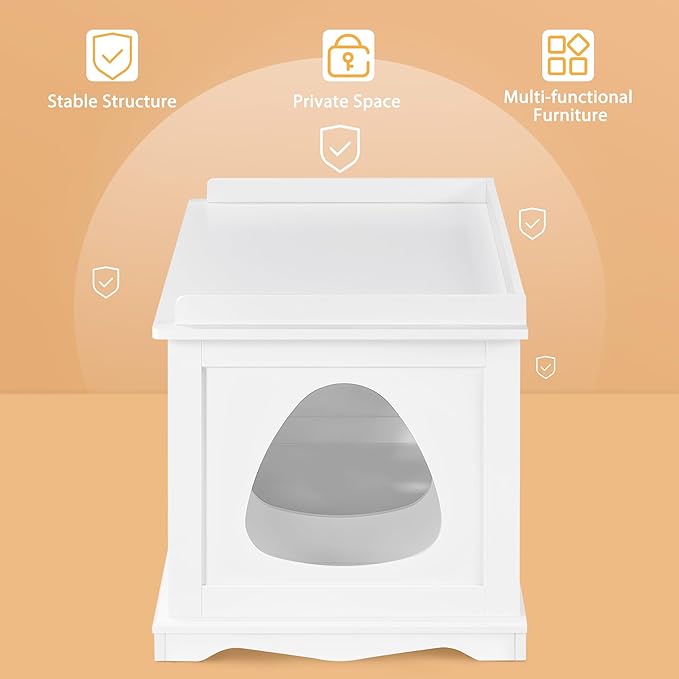 Yaheetech Cat Litter Box Enclosure, Hidden Litter Furniture, Cat Washroom, Pet Crate, Decorative Storage Bench Pet Side Table for Large Cat Kitty, White