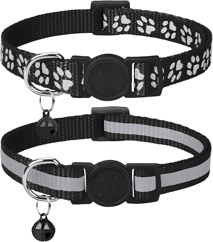 Taglory Kitten Collar Breakaway with Bell, 2 Pack Girl Boy Pet Kitten Collar Adjustable 6-8 Inch for 2-6 Months Cat, Black