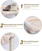 SYANDLVY Small Cat Tree for Indoor Cats, Activity Cat Tower with Scratching Post for Kittens, Cat Furniture with Basket & Hanging Ball for Play Rest, Beige