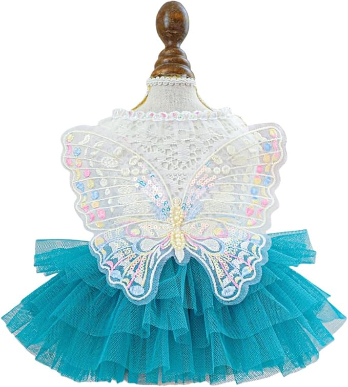 Fashion Sweet Puppy Dog Blingbling Princess Skirt Pet Dog Lace Cake Camisole Tutu Dress B-Blue XL
