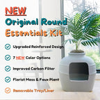 Good Pet Stuff Hidden Litter Box Planter, Decorative Cat Litter Enclosure with Carbon Filter, Artificial Plant, Easy Clean, Removable Liner, Round Style, Essentials Kit, Pebble Gray