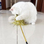 Cat Wand Toys, 4 PCS Tinsel Teaser Wand Shiny Ribbon Kitty Toy Interactive Cat Toy Kitten Wands for Indoor Cat Kitten Having Fun Exerciser Playing
