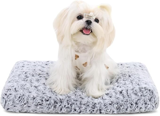 KSIIA Washable Dog Bed Deluxe Plush Dog Crate Beds Comfy Kennel Pad Anti-Slip Pet Sleeping Mat for Large, Jumbo, Medium, Small Dogs Breeds, 21" x 13", Gray