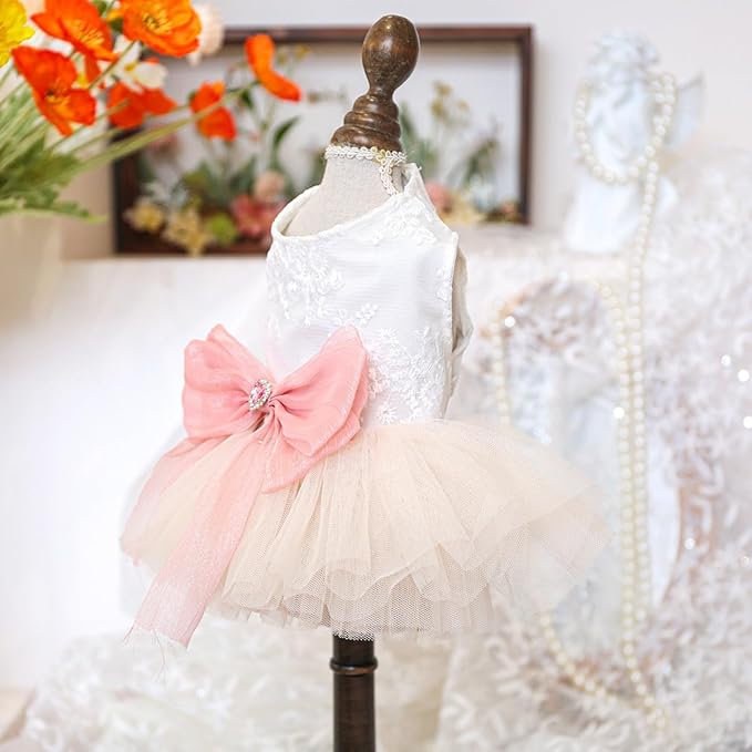 Fashion Sweet Puppy Dog Blingbling Princess Skirt Pet Dog Lace Cake Camisole Tutu Dress E-Pink L