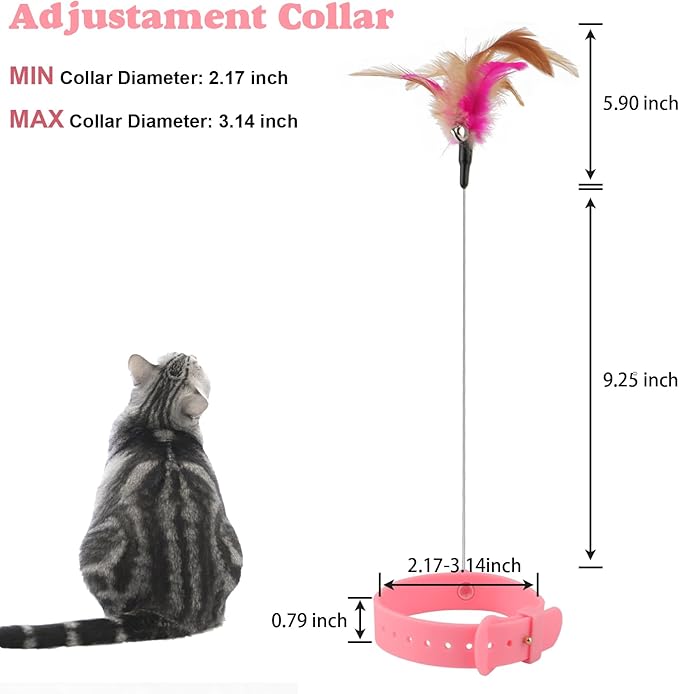 KALAMANDA Cat Collar Toy, 3 Pcs Cat Feather Toy with Neck Collar, Interactive Self Playing Toys with Bell for Indoor Kittens Small Animals(Pink/Blue/Green)