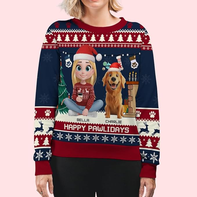 Wrappiness A Girl And Her Dog Christmas Sweatshirt - Cozy Unisex Fit Custom Shirt - Cute for Women Pet Lovers