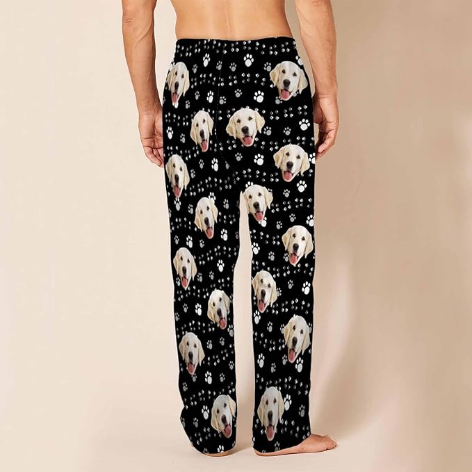 MyPupSocks Custom Pajama Pants for Pet Lover, Personalized Photo Face Printed Pajama Bottoms Sleepwear with Pockets