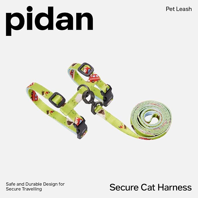 pidan Cat Harness and Leash Set, Cats Escape Proof - Adjustable Kitten Harness for Large Small Cats, Lightweight Soft Walking Travel Petsafe Harness / Green /lime