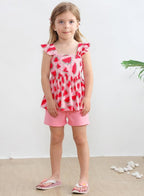 Toddler Baby Girls Summer Clothes Outfits Ruffled Sleeve Dinosaur Shirt Leopard Tops and Shorts Pants Sets 2PCS