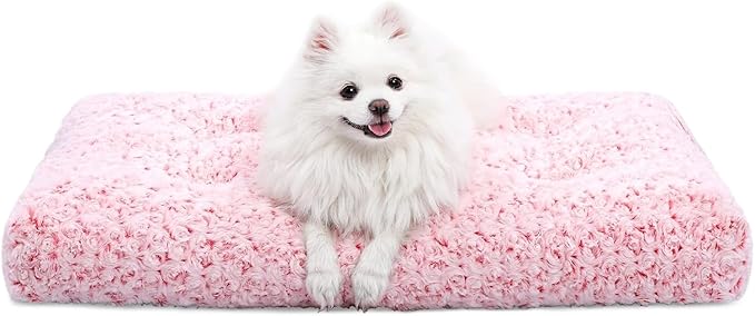 KSIIA Washable Dog Bed Deluxe Plush Dog Crate Beds Comfy Kennel Pad Anti-Slip Pet Sleeping Mat for Large, Jumbo, Medium, Small Dogs Breeds, 23" x 18", Pink