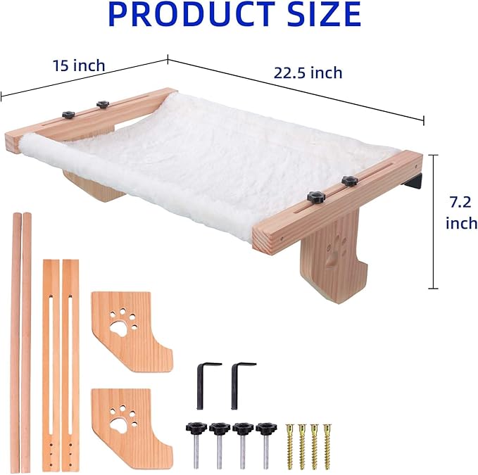 ESPETS Cat Window Sill Perch with Solid Wood & Thick Metal, Sturdy Cat Hammock Beds Window Seats with Soft Cusion Large Cats and Kittens-22.5 Inch