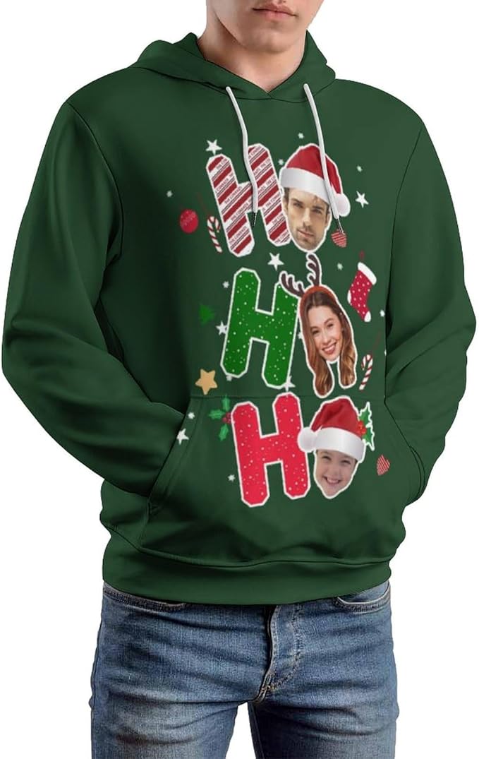 Artsadd Custom Face Unisex athletic Pockets Sweatshirt Loose Hoodie Custom Christmas Long Sleeve Sweatshirt Hooded Pullover