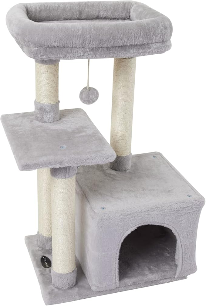 FISH&NAP Cute Cat Tree Kitten Cat Tower for Indoor Cat Condo Sisal Scratching Posts with Jump Platform Cat Furniture Activity Center Play House Grey