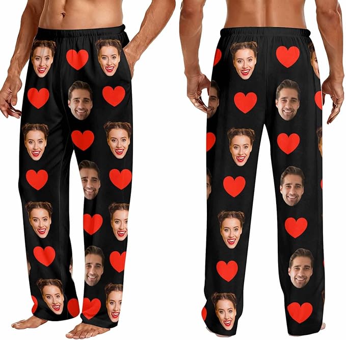 Custom Couple Pajama Pants Sock with Funny Face, Personalized PJ Anniversary Birthday Women Men Pants