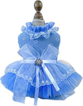 Fashion Sweet Puppy Dog Blingbling Princess Skirt Pet Dog Lace Cake Camisole Tutu Dress F-Blue S