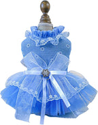 Fashion Sweet Puppy Dog Blingbling Princess Skirt Pet Dog Lace Cake Camisole Tutu Dress F-Blue S
