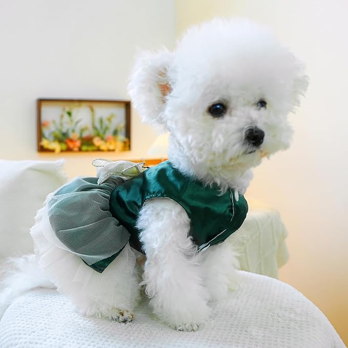 Fashion Sweet Puppy Dog Blingbling Princess Skirt Pet Dog Lace Cake Camisole Tutu Dress H-Dark Green L