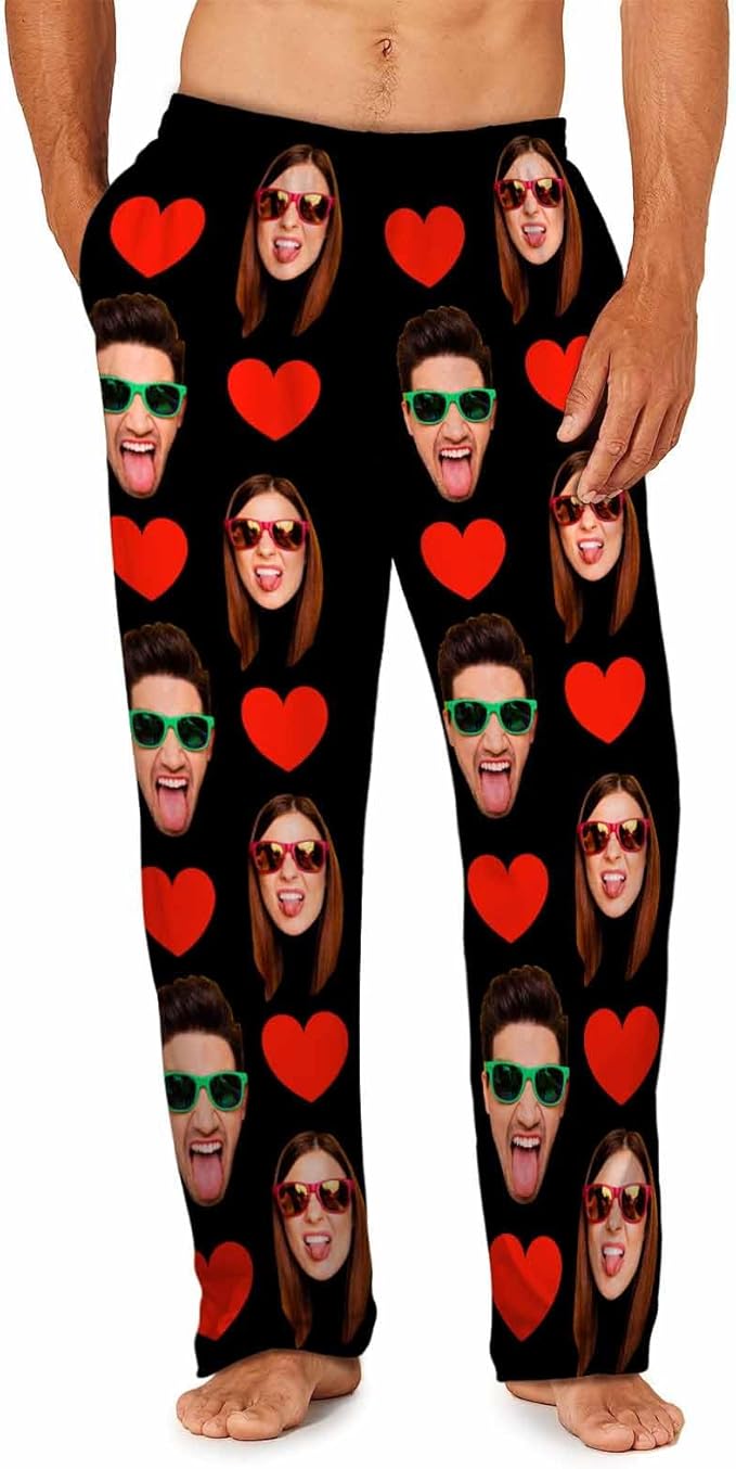 MyPupSocks Custom Pajama Pants for Pet Lover, Personalized Photo Face Printed Pajama Bottoms Sleepwear with Pockets