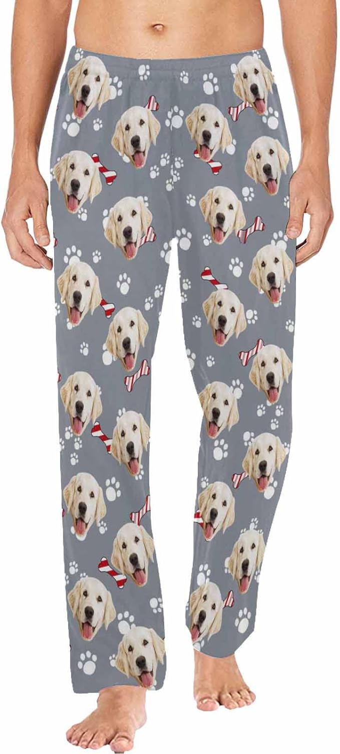 MyPupSocks Custom Pet Face Pajamas Pants Photo Pajama Bottoms for Men S-XXL