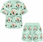 Custom Short Pajamas Set with Face Photo Women‘s Sleepwear Tee Personalized PJ Short Loungewear Set fot Her