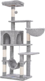 Hey-brother Cat Tree with Large Hammock, Multi-Level Cat Tower for Indoor Cats, Cat Condo with Sisal-Covered Scratching Posts and Top Perch, Light Gray MPJ050W