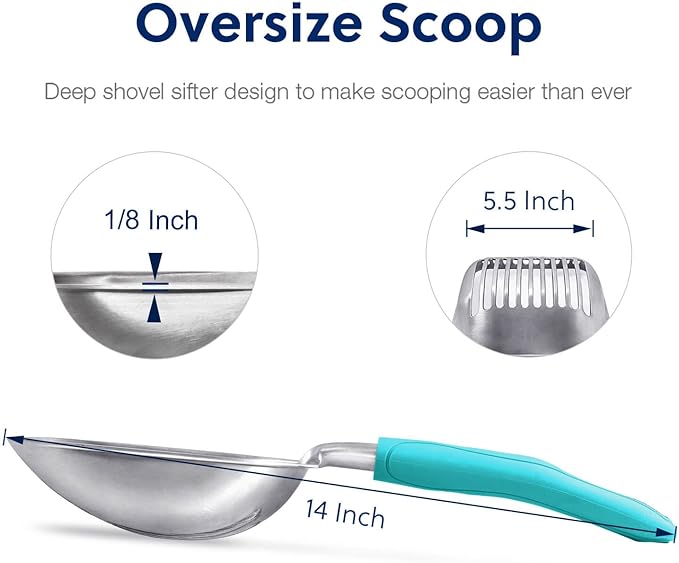 WePet Cat Litter Scoop, Aluminum Alloy Sifter, Kitty Metal Scooper, Deep Shovel, Long Handle, Poop Sifting, Kitten Pooper Lifter, Durable, Heavy Duty, for Litter Box