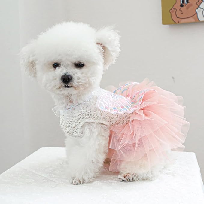 Fashion Sweet Puppy Dog Blingbling Princess Skirt Pet Dog Lace Cake Camisole Tutu Dress B-Pink XS