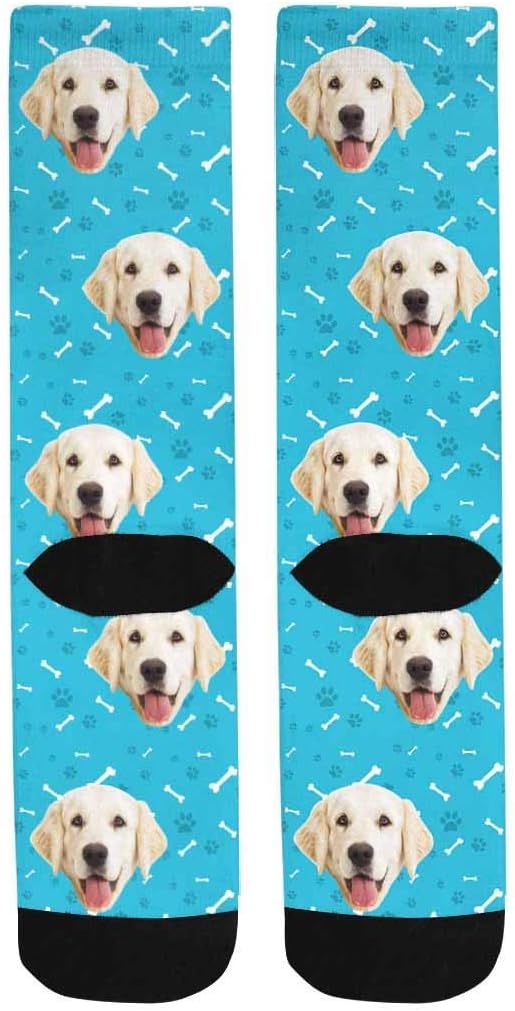 MyPupSocks Custom Personalized Photo Pet Face Socks, Cat and Dog Tracks Paws Bones Crew Socks with Picture for Men Women