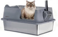 Stainless Steel Cat Litter Box, Open Top High-Sided Metal Litter Box with Scoop, Extra Large Litter Boxes for Kitty Kitten and Big Cats, Anti-Urine Leakage, Non-Sticky, Easy to Clean (Grey)