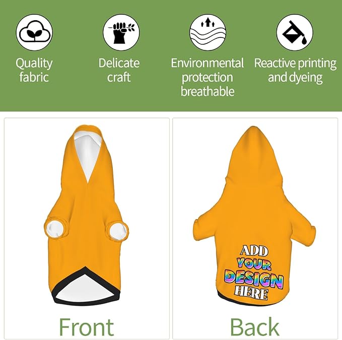 Custom Dog Hoodie for Small Pets, Personalized Photo Text Pet Warm Pullover Sweatshirt with Name Number, Customized Gifts Soft Hooded Cats Kitten Clothes, Orange, M,