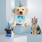 Pet Birthday Party Set with Hat and Bandana for Dogs and Cats with Star Pattern Design, Adjustable Sequin Bow tie Accessories, Blue Birthday Boy Scarf (Blue)