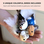 Whiskertons Interactive Bird Simulation Cat Toy Set, Interactive Cat Toys for Indoor Cats, Cat Feather Toy, Self-Holding Suction Base, 5 Replacement Birds, Feathers & Bells, Realistic Bird Impression