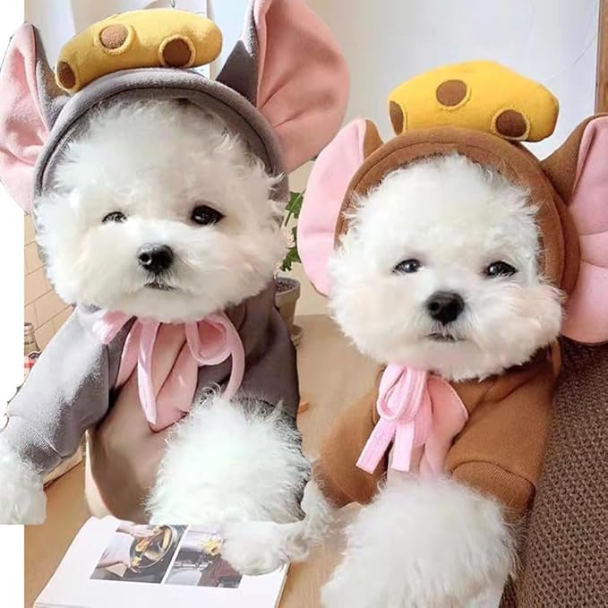 Dog Hoodies Cat Clothes Autumn Winter Sweatshirts Teddy Bulldog Bulldog Clothing Can Transform Into Frog Elk Mouse (Dark Gray Mouse,2XL)