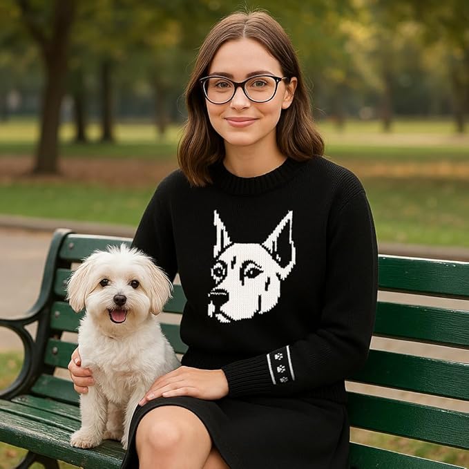 Custom Dog Knit Sweater for Women Personalized Pet Paw Print Pullover Dog Mom Gift Christmas for Pet Lovers