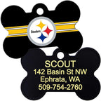 GoTags Personalized Pittsburgh Steelers Dog Tag, Brass Metal Bone Shape Pet ID Tag Engraved with Name and Custom Text, Every NFL Football Team Pet Apparel (Large)