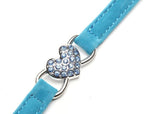 CHUKCHI Pink Soft Velvet Safe Cat Adjustable Collar with Crystal Heart Charm and Bells 8-11 Inches (Blue)