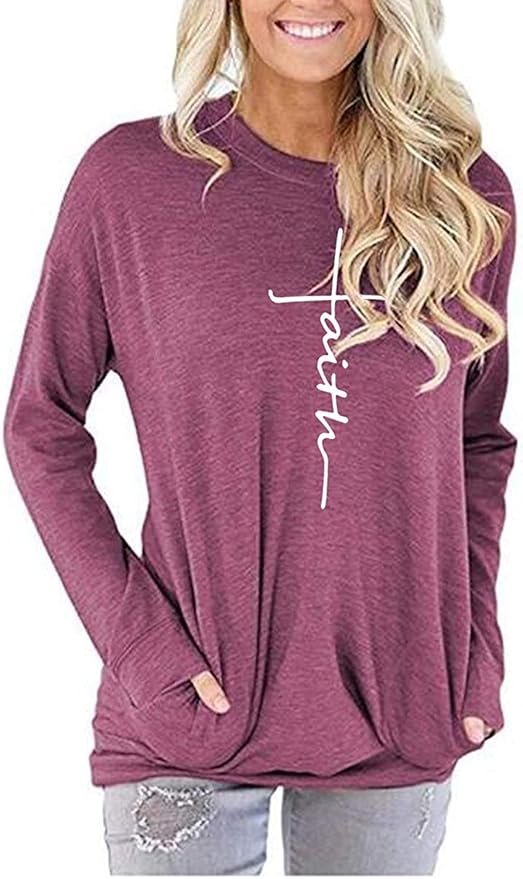 Akihoo Womens Casual Long Sleeve Tunic Tops Crew Neck Shirt Blouses