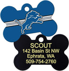 GoTags Personalized Detroit Lions Dog Tag, Brass Metal Bone Shape Pet ID Tag Engraved with Name and Custom Text, Every NFL Football Team Pet Apparel (Large)