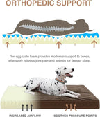 KSIIA Orthopedic Dog Bed Crate Waterproof Pet Mats for Large Dogs Deluxe Plush Washable Pet Bed with Egg Crate Foam & Removable Cover, 35 x 22 Inch, Brown