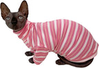 Vintage Stripes Sphynx Hairless Cats Shirt Cotton Cat Turtleneck Pet Clothes Kitten T-Shirts with Sleeves for Sphynx Cats (Sakura, Medium)