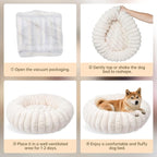 Warming Faux Rabbit Fur Pet Beds – Luxurious Donut Dog & Cat Bed, Anti-Anxiety Calming Cuddler Bed for Small Medim Dogs, Washable Round Puppy Kitten Beds, Non-Slip Bottom(31x31x8, White)