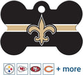 GoTags Personalized New Orleans Saints Dog Tag, Brass Metal Bone Shape Pet ID Tag Engraved with Name and Custom Text, Every NFL Football Team Pet Apparel (Large)