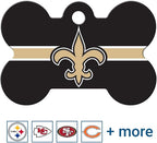 GoTags Personalized New Orleans Saints Dog Tag, Brass Metal Bone Shape Pet ID Tag Engraved with Name and Custom Text, Every NFL Football Team Pet Apparel (Large)
