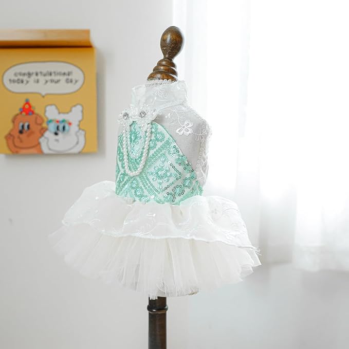 Fashion Sweet Puppy Dog Blingbling Princess Skirt Pet Dog Lace Cake Camisole Tutu Dress C-Green XL