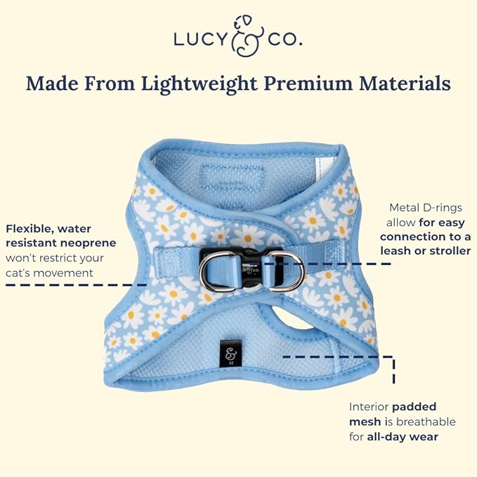Lucy & Co. Simply Splendid Step-in Cat Harness & Leash Bundle – Reflective, Breathable & Adjustable Harness for Cats, Kittens & Small Dogs, Lightweight & Secure and Dual Leash Clips – Medium