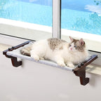 Zakkart Easy Seat Cat Perch for Window Sill - Hammock Design w/Premium Wood & Robust Metal Frame - Cat Window Seat for Large Cats and Kittens (Dark Stained Wood w/Gray Bed, Large (26''W x 14''D))
