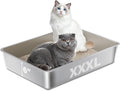 Stainless Steel Litter Box, 28" X 20" X 6" Steel Litter Box XXXL No Smell, Extra Large Metal Litterbox for Big Cat, Multiple Cats, Non Stick, Easy Cleaning